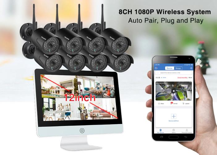 8CH outdoor Security System with Recorder and 12-inch LCD Monitor-
