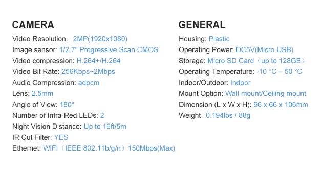 Ultra Wide Lens wireless compact FHD Security Camera